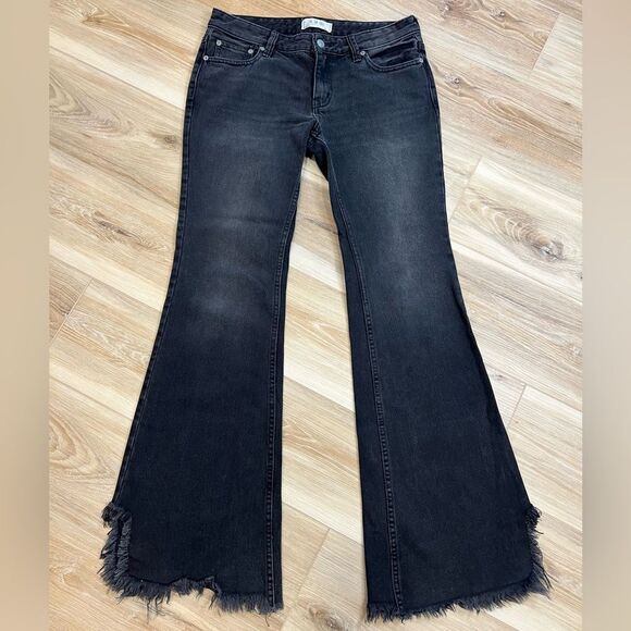 WE THE FREE By Free People Black Flare Leg Jeans Size 26 - Picture 1 of 9